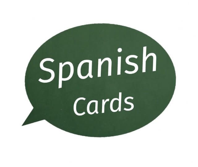 this image shows a deep green speech bubble with the name Spanish Cards written in white letters and it represents this free Series