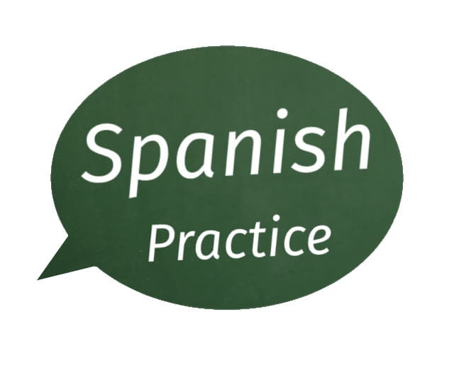 this image shows a deep green speech bubble with the name Spanish Practice written in white letters and it represents this free Series